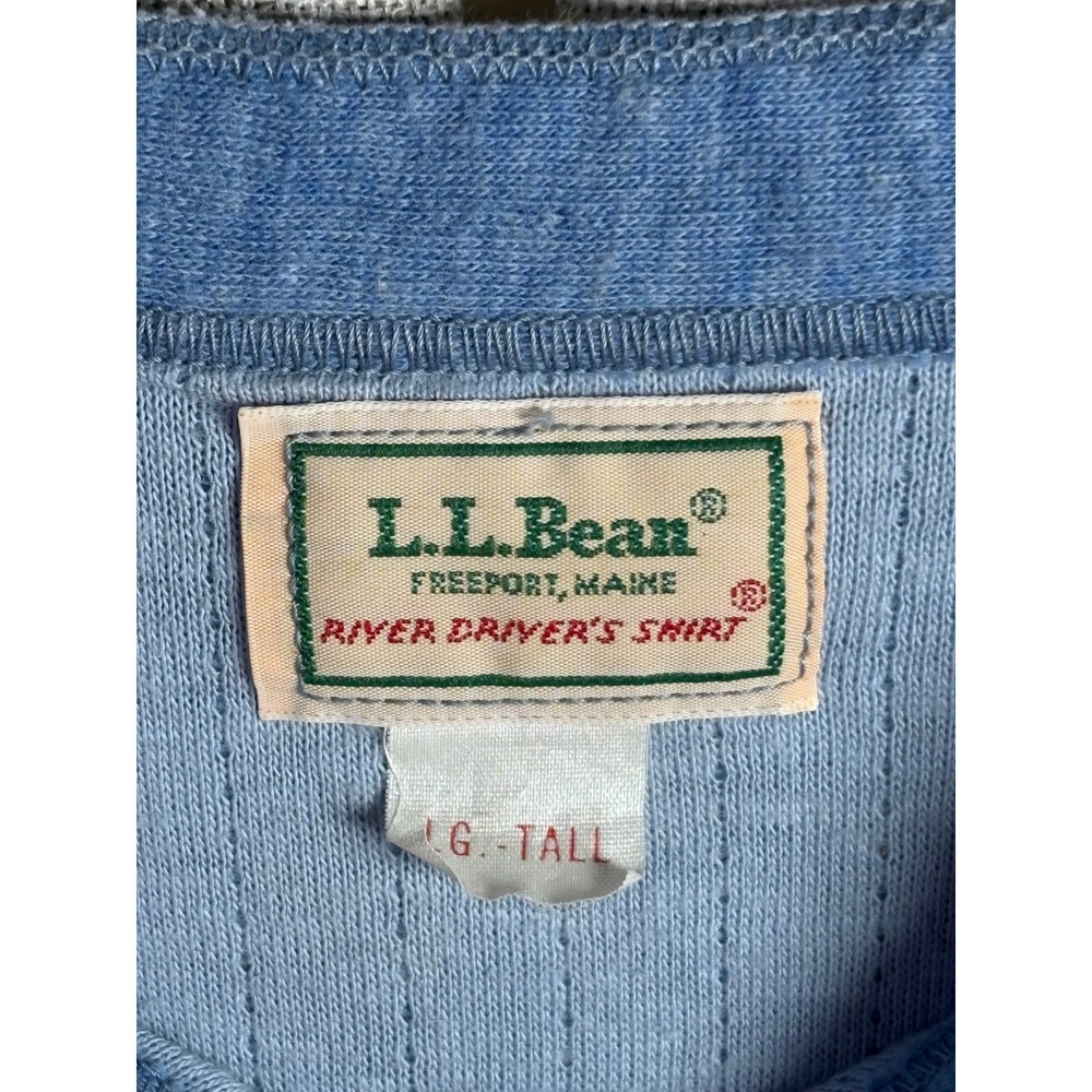 LL Bean River Driver's Shirt Mens Large Tall Blue Henley Wool Blend Made in USA - Picture 4 of 7